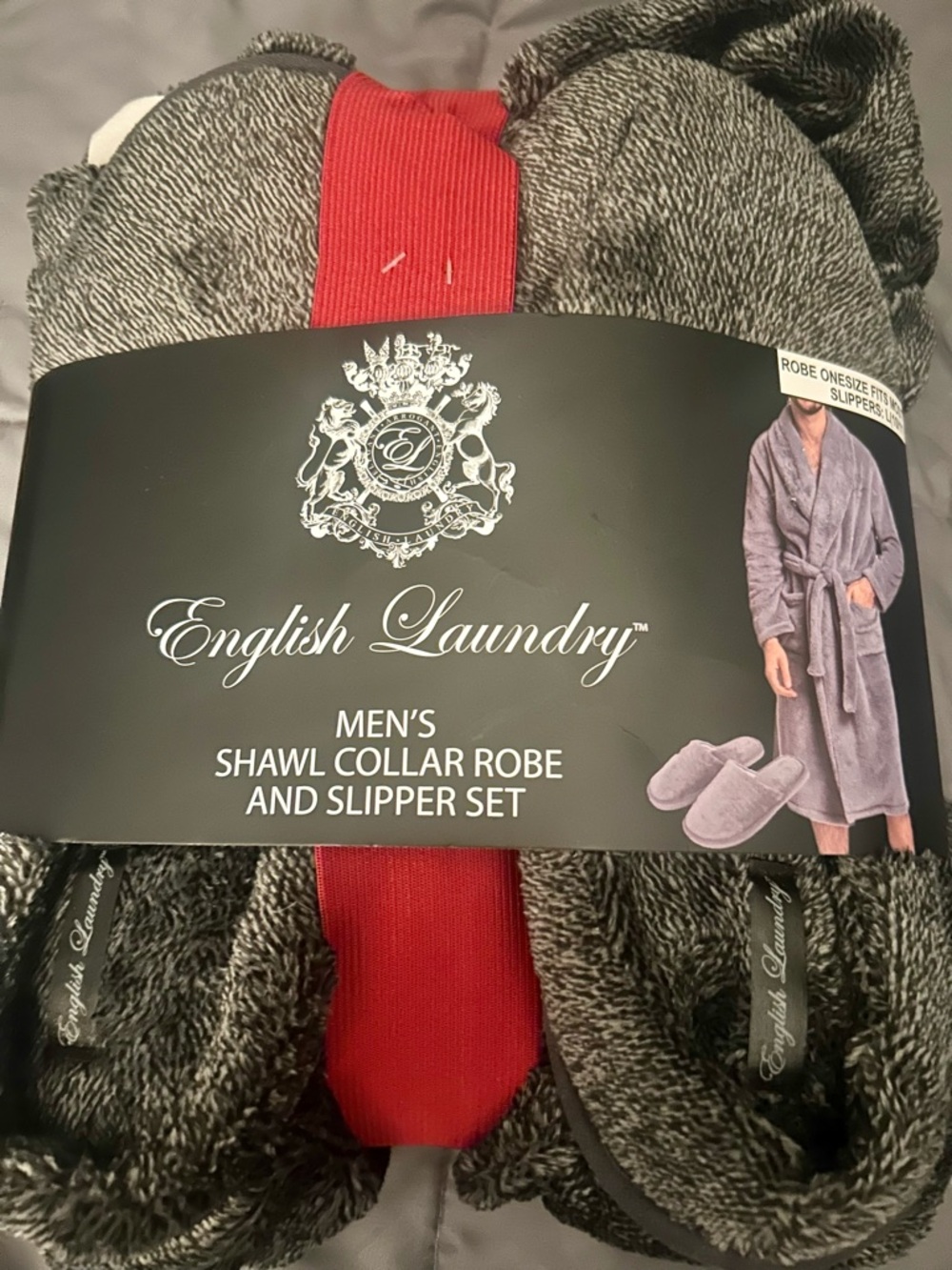 English Laundry Men's Shawl Collar Robe and Slipper Set - Gray